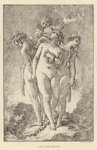 The Three Graces (gravering) av Francois (after) Boucher