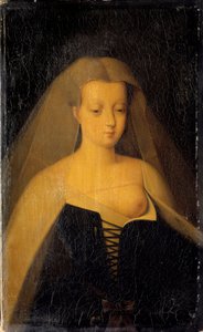 Portrett av Agnes Sorel (1422-1450) (Dame av Beaute sur Marne) (Beaute-sur-Marne), favoritt til kong Charles VII (1422-1461) Brystet hennes er nøtt. Maleri av Philippe Comairas (1803-1875) etter Francois Clouet. 1833 søn. 0,3x0,19 m Versailles, cha museum