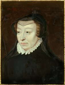 Portrett av Catherine de Medicis (Caterina de Medici) (1519-1589), dronning av Frankrike Maleri av Francois Clouet (ca. 1515-1572) Søn. 0,33x0,24 m Chantilly fra 1500-tallet, Musee Conde