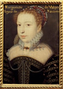 Portrett av Marguerite de Valois (1553-1615) eller dronning Margot-maleri av Francois Clouet (ca. 1515-1572) 1500-talls søn. 0,24 X 0,31 m Chantilly, Musee Conde