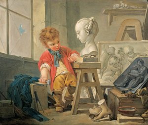 An Allegory of Sculpture (olje på lerret) av Francois (and studio) Boucher