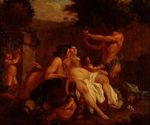 Bacchus Merrymaking av en steinurne i en Dell av Francois (circle of) Boucher
