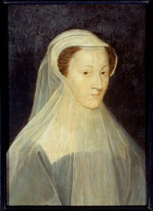 Portrett av Marie Stuart (1542-1587), dronning av Frankrike og dronning av Skottland i sørgedrakt. Maleri av verkstedet til Francois Clouet (1515-1572), ca 1560. Olje på tre. Mål: 0,37 x 0,26 m. Paris, Musee Carnavalet - Portrett av Mary Stuart (1542-15