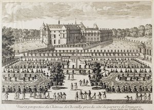 Utsikt over Chateau de Chantilly fra Orangerie, midten av 1700-tallet