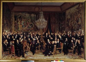 Kveld på Louvre med greven av Nieuwerkerke Blant gavene: Francois Marcellin Certain de Canrobert (1809-1895), Eugene Delacroix (1798-1863), Camille Doucet (1812-1895), Jacques Fromental Levy dit Halevy (1799-1862) , Baron Georges Haussmann ( av François Auguste Biard