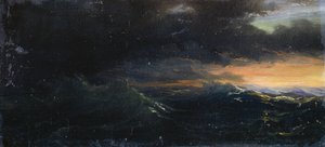 Solnedgang på stormfullt hav