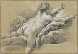 En naken kvinne som strekker seg mot høyre av François Boucher