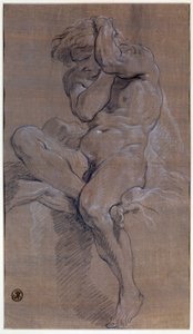 Akademiet for sittende naken mann Tegning i rødt blod av Francois Boucher (1703-1770) Paris fra 1700-tallet, Louvre-museet av François Boucher
