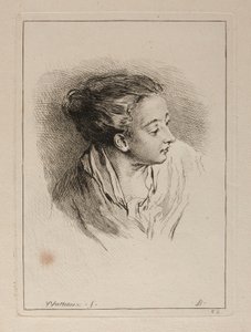 Byste av en kvinne med håret trukket tilbake av François Boucher