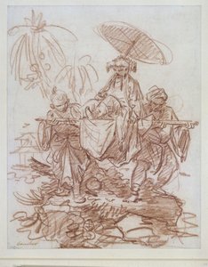 Kinesisk høytstående person, båret av to tjenere av François Boucher