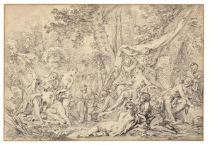 Diana og Callisto (svart kritt på papir) av François Boucher