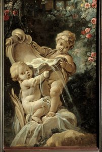 Dørpanel til stuen Demarteau: fontene med to kjærligheter, hvorav den ene kneler. Maleri av Francois Boucher (1703-1770) av François Boucher
