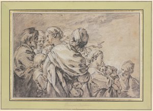 En gruppe halvfigurer bestående av menn og kvinner med barn av François Boucher