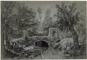 Landskap med bekk og bro av François Boucher