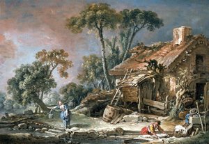 Landskap med gårdshus av François Boucher