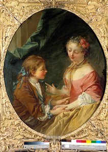 Av tre ting vil du lage en? Galant scene. Maleri av Francois Boucher (1703-1770). 1734 Privat samling av François Boucher