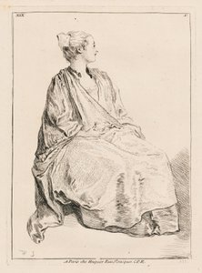 Sittende kvinne vendt mot høyre av François Boucher