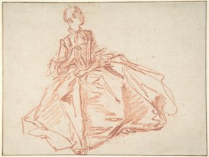 Sittende kvinne som holder en vifte av François Boucher