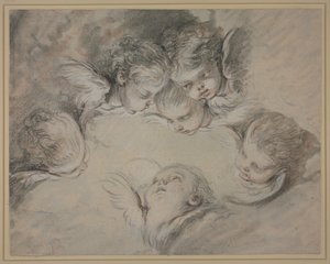Seks englehoder i skyene av François Boucher