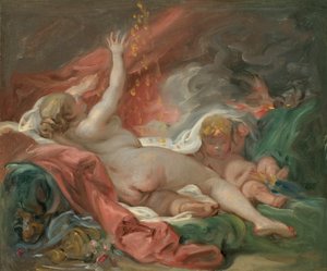 Studie for Danae and the Shower of Gold, ca. 1760 (olje på lerret) av François Boucher