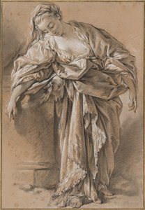 Studie av en drapert kvinne som lener seg på en pidestall av François Boucher