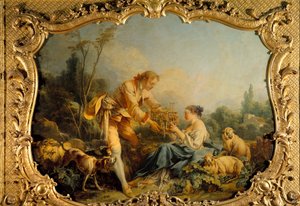 Den selvtilfredse pastorale pastorale scenen. Maleri av Francois Boucher (1703-1770) 1737 Paris, archives nationales av François Boucher