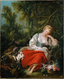 Den drømmende gjeterinnen (maleri på lerret) av Francois Boucher