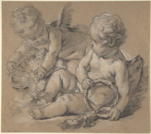 Bevingede putti med blomster av François Boucher