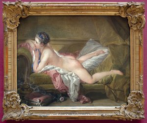 Ung jente liggende (portrett av Marie Louise O Murphy). Naken på en sofa eller den blonde odalisque. (Marie-Louise O