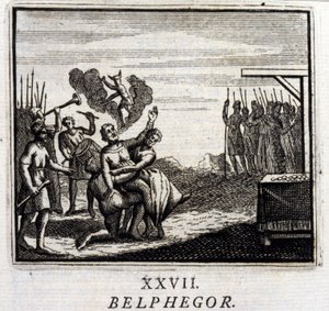 Belphegor. Fabler av Jean de La Fontaine (1621-95). Illustrasjon av Francois Chauveau (1613-1676). Utgave av 1728. av Francois Chauveau