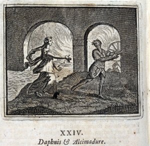 Daphnis og Alcimadura. Fabler av Jean de La Fontaine (1621-95). Illustrasjon av Francois Chauveau (1613-1676). Utgave av 1728. av Francois Chauveau
