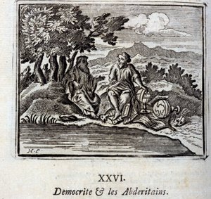 Demokrit og abderitanerne. Fabler av Jean de La Fontaine (1621-95). Illustrasjon av Francois Chauveau (1613-1676). Utgave av 1728. av Francois Chauveau