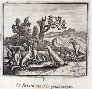 Illustrasjon fra 'Fables of Jean de la Fontaine' (litho) av Francois Chauveau