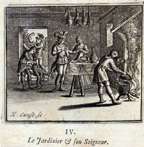 Gartneren og hans herre Fabler av Jean de La Fontaine (1621-95). Illustrasjon av Francois Chauveau (1613-1676). Utgave av 1728. av Francois Chauveau