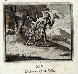 Kjærlighet og galskap. Fabler av Jean de La Fontaine (1621-95). Illustrasjon av François Chauveau (1613-1676). Utgave av 1728.