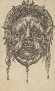 Maske med lange øyenbryn og bart og hodeplagg med dinglende klut, fra Dive..., ca. 1635-45. av Francois Chauveau