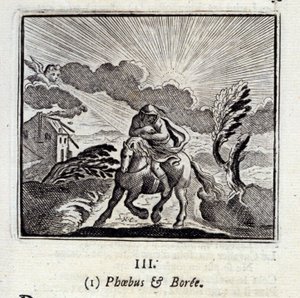 Phebus og Boree. Fabler av Jean de La Fontaine (1621-95). Illustrasjon av Francois Chauveau (1613-1676). Utgave av 1728. av Francois Chauveau