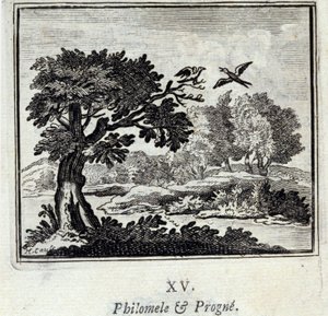 Philomele og Progne. Fabler av Jean de La Fontaine (1621-95). Illustrasjon av Francois Chauveau (1613-1676). Utgave av 1728. av Francois Chauveau