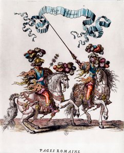 Romerske sider under karusellen gitt av kong Louis XIV (1639-1715) Gravering av Francois Chauveau (1613-1676) ca. 1662 Privat samling av Francois Chauveau