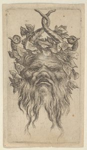 Satyrmaske med krokete horn og en eføykrans, fra Divers Masques, ca. 1635-45. av Francois Chauveau
