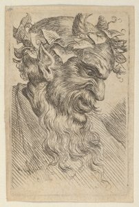 Satyrmaske med eføykrone, mot høyre, fra Divers Masques, ca. 1635-45. av Francois Chauveau