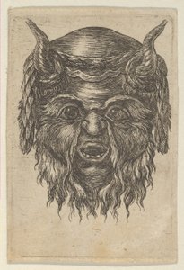 Satyrmaske med laurbærkrans drapert over hornene, fra Divers Masques, ca. 1635-45. av Francois Chauveau