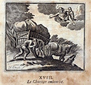 The Chartier plager. Fabler av Jean de La Fontaine (1621-95). Illustrasjon av Francois Chauveau (1613-1676). Utgave av 1728. av Francois Chauveau