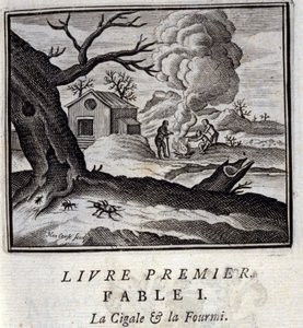 Cigalen og mauren. Fabler av Jean de La Fontaine (1621-95). Illustrasjon av Francois Chauveau (1613-1676). Utgave av 1728. av Francois Chauveau
