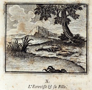 The Crevisse og datteren hans. Fabler av Jean de La Fontaine (1621-95). Illustrasjon av Francois Chauveau (1613-1676). Utgave av 1728. av Francois Chauveau