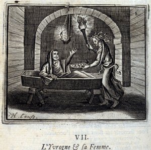 The Drunk og hans kone. Fabler av Jean de La Fontaine (1621-95). Illustrasjon av François Chauveau (1613-1676). Utgave av 1728. av Francois Chauveau