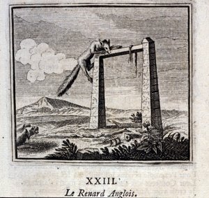 Den engelske reven. Fabler av Jean de La Fontaine (1621-95). Illustrasjon av Francois Chauveau (1613-1676). Utgave av 1728. av Francois Chauveau
