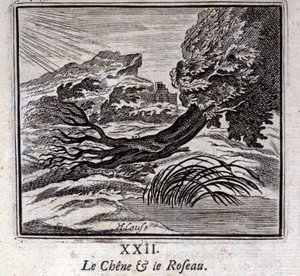 Eiken og sivet. Fabler av Jean de La Fontaine (1621-95). Illustrasjon av François Chauveau (1613-1676). Utgave av 1728. av Francois Chauveau