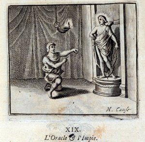Oraklet og de ugudelige. Fabler av Jean de La Fontaine (1621-95). Illustrasjon av Francois Chauveau (1613-1676). Utgave av 1728. av Francois Chauveau