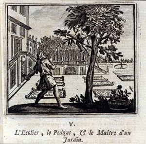 Pedantskolen og hagemesteren. Fabler av Jean de La Fontaine (1621-95). Illustrasjon av François Chauveau (1613-1676). Utgave av 1728. av Francois Chauveau